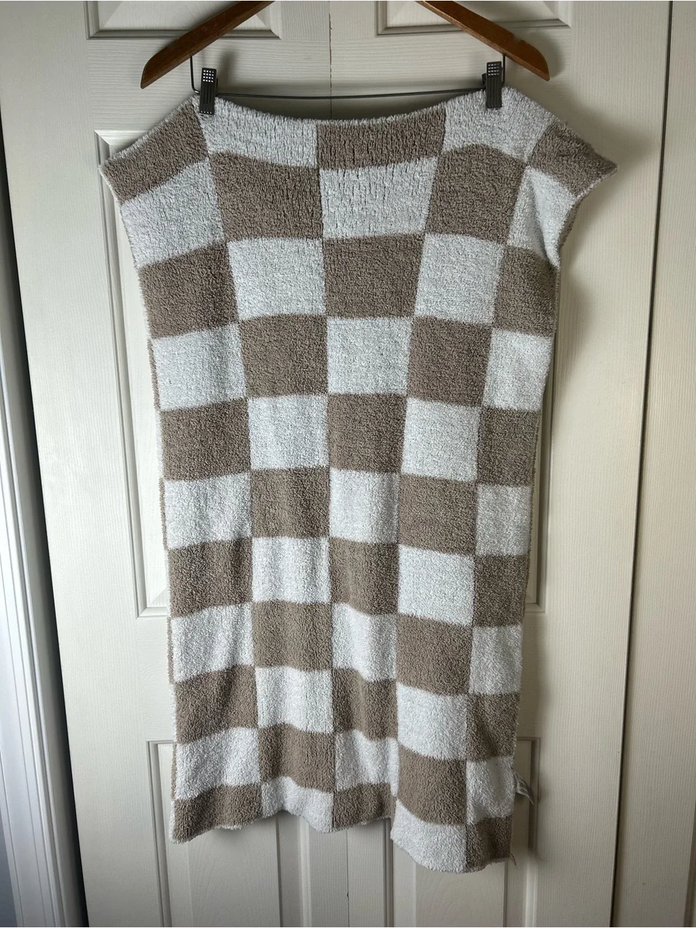 Chick Pea Chenille Baby Blanket Tan White Checkerboard Squares Soft Chickpea